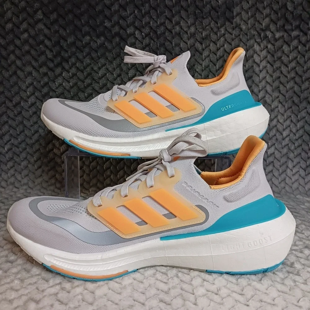 Adidas UltraBoost Light Grey Flash Orange Cyan Men's Walking Running Shoes Sz 10